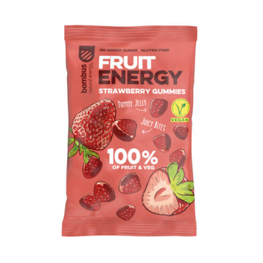 Želė saldainiai BOMBUS FRUIT ENERGY GUMMIES, 35 gBraškių želė saldainiai BOMBUS FRUIT ENERGY 35g 