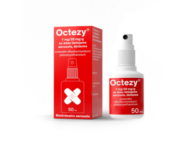Antiseptinė pagalbinė terapijos priemonė, aerozolinis tirpalas 1 mg/20 mg/g, 50 ml - OCTEZY
