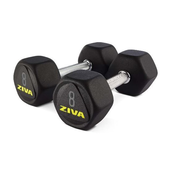 Dumbbell ZIVA SL PREMIUM ŠEŠIAKAMPĖ NEKALTA GUMA, profesionali