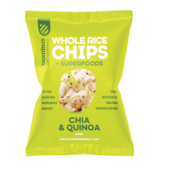 Kepti viso grūdo ryžių traškučiai su chia ir quinoa BOMBUS, 60 g