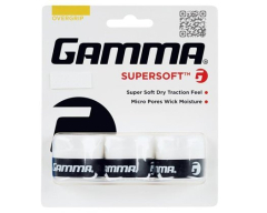 Tuva GAMMA Overgrips Super Soft balta 3 gab. tenisa overgripu fotogrāfija uz balta fona — mīksta un ērta pārklājuma, ar Micro Pores sistēmu mitruma uzsūkšanai