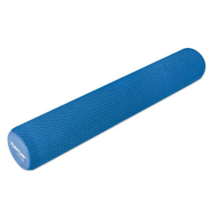 Tunturi Yoga masāžas rullis izgatavots no EVA putām, 90 cm garš, uz balta fona. Rullis nodrošina komfortu un vienmērīgu spiediena sadalījumu muguras, plecu un kakla zonā, piemērots pilates un jogas nodarbībām. Izmantojams mājas un komerciālai lietošanai.