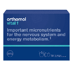 Orthomol Vital F – Sieviešu veselības uztura bagātinātājs ar B grupas vitamīniem, magniju un koenzīmu Q10 enerģijas, stresa pārvaldības un vitalitātes uzlabošanai.