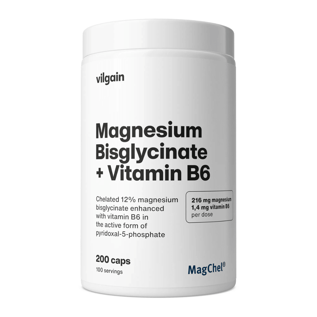 Magnio bisglicinatas su vitaminu B6, 200 kapsulių, Vilgain 